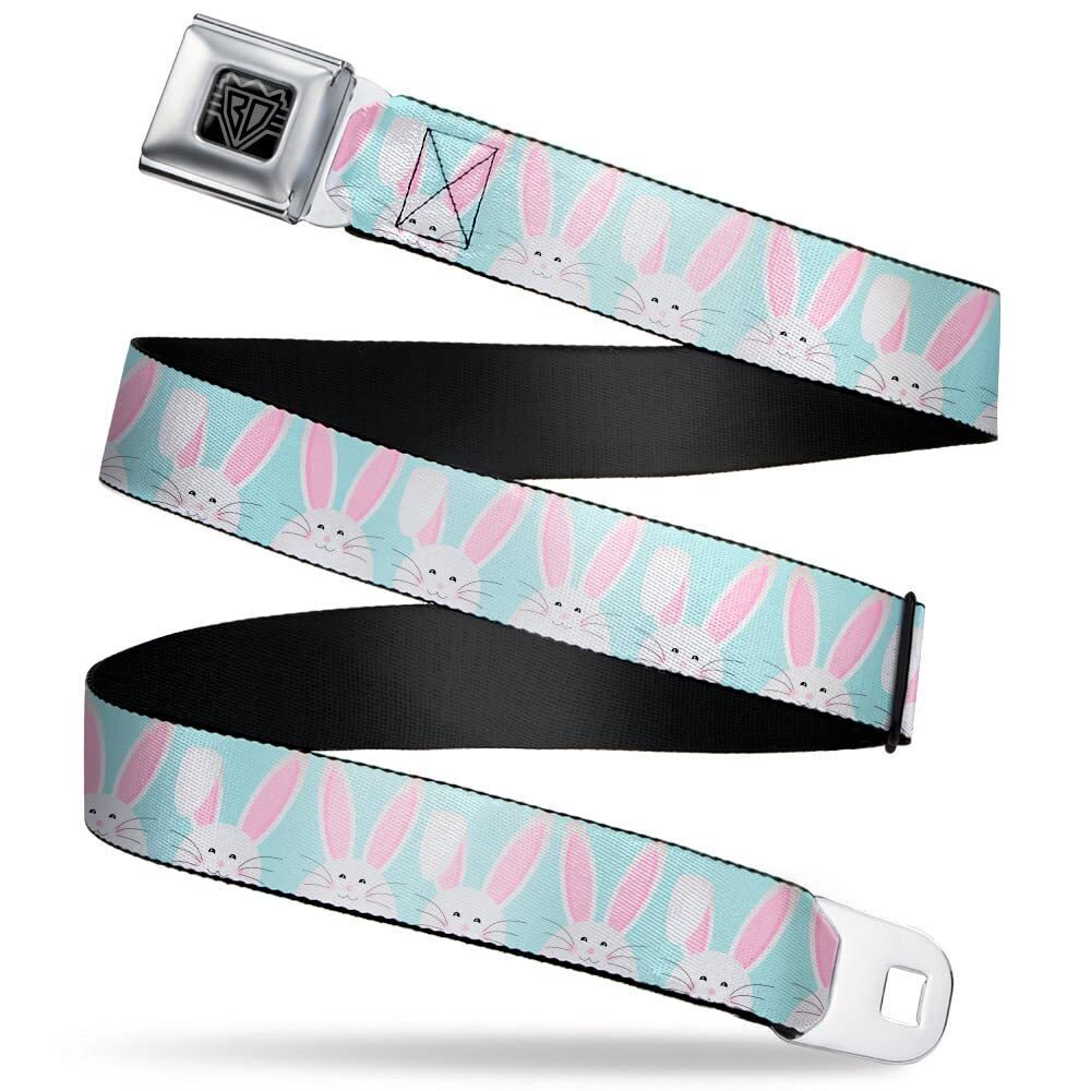 5812 Belt, Seatbelt Buckle Belt, Easter Bunnies Smiling Sky Blue, 24 to 38